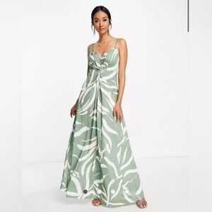 Twist front cut out maxi dress green smudge print tropical boho ASOS DESIGN